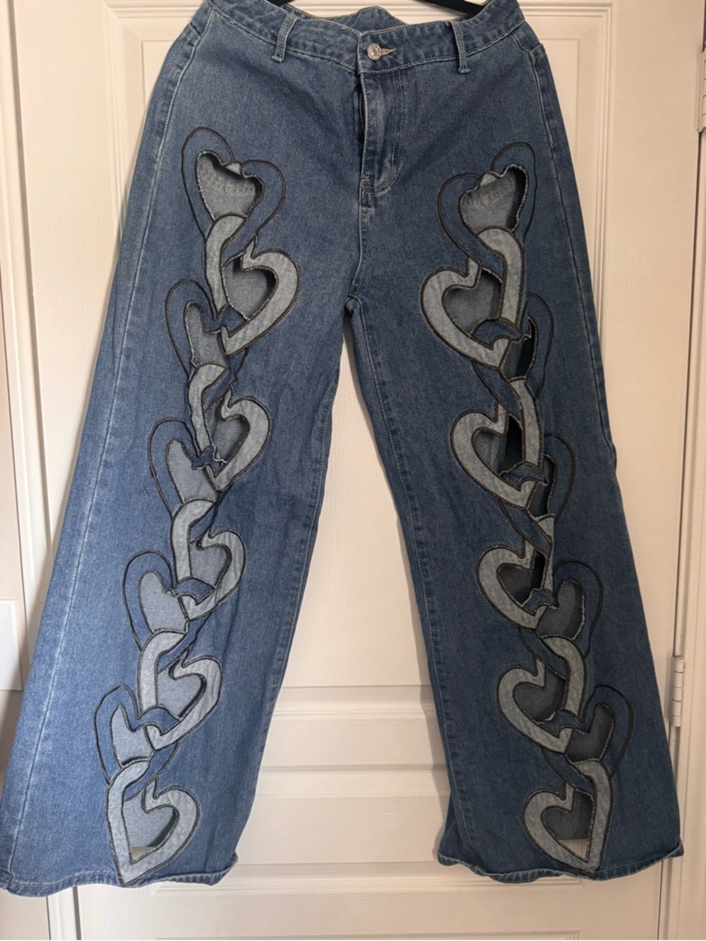 Blue Heart-Chain Wide Leg Jeans - Women